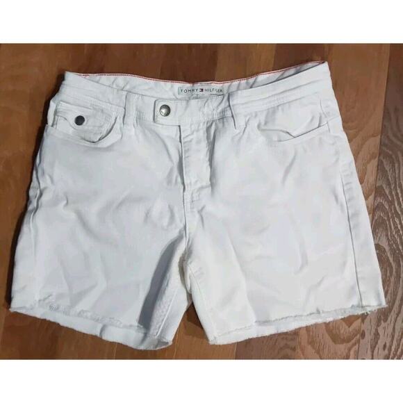 Tommy Hilfiger Mid Rise White Shorts Womens 8 Medium Jean Denim Long cutoff - Picture 1 of 6